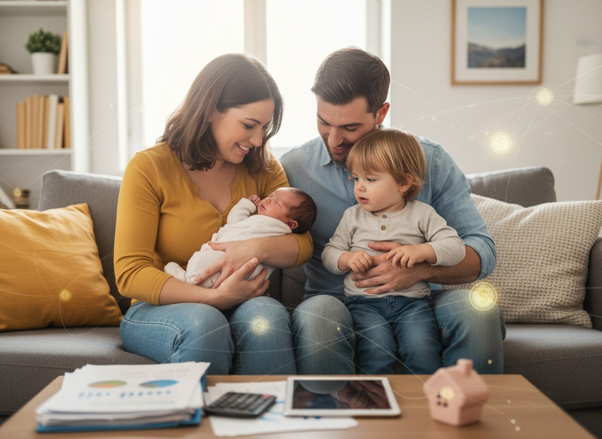 小さくなった服を懐かしみながら、子供と一緒に仕分けを楽しんでいる親子